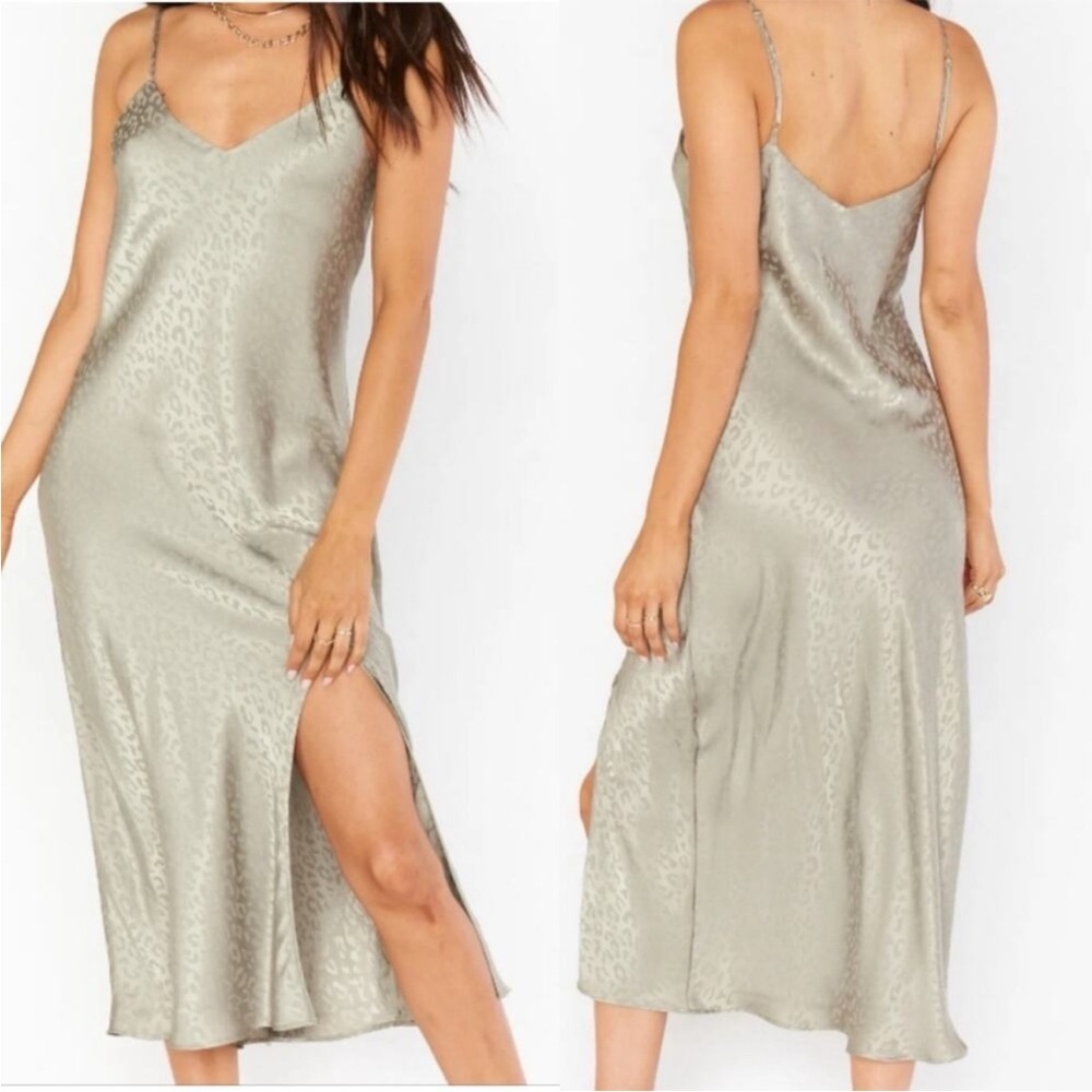 Show Me Your Mumu Zio Dress Sz L Sage Green Cheetah Slip Dress Coquette Lingerie - Picture 14 of 16